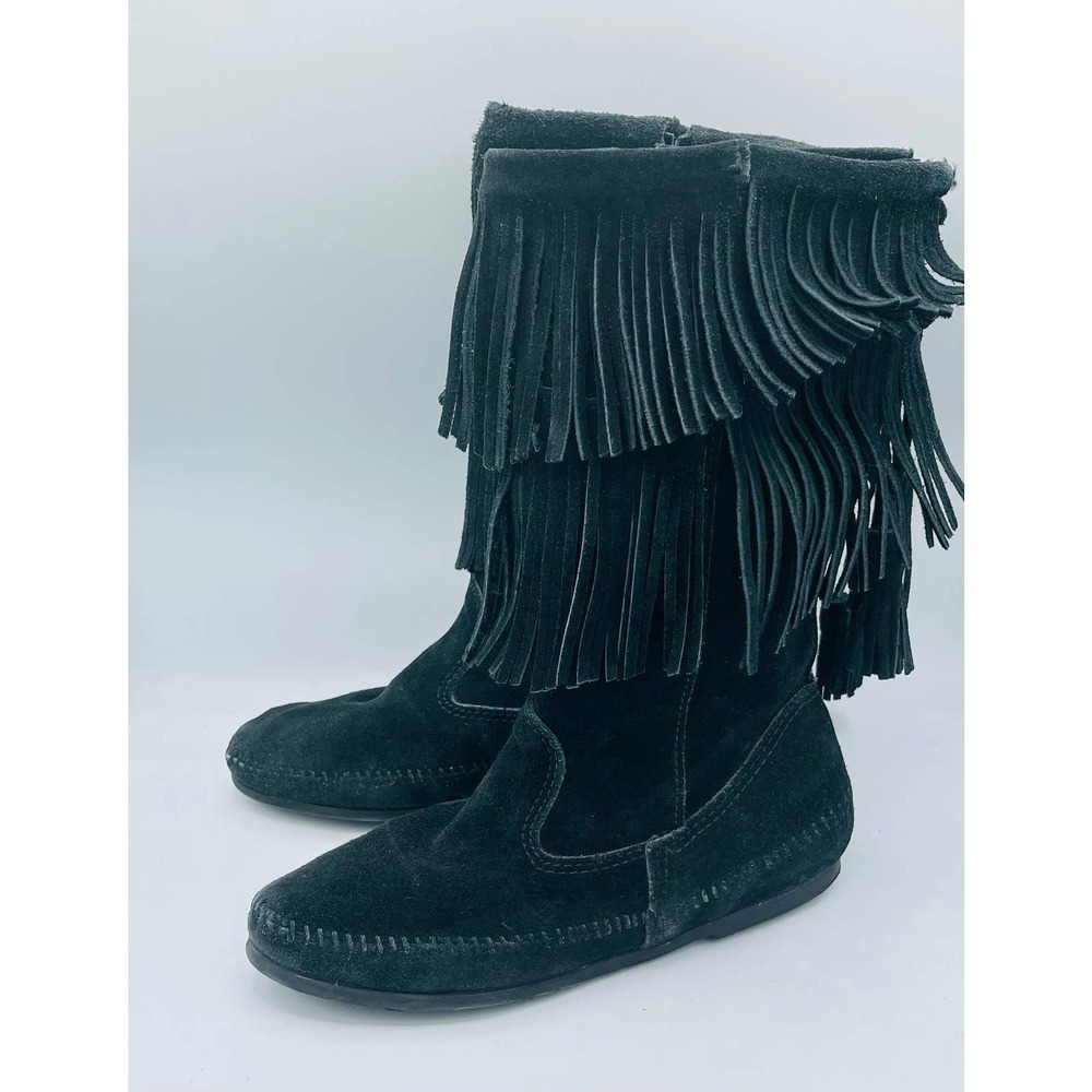 Minnetonka 2-Layer Fringe Boot Size 7 Women's Bla… - image 4
